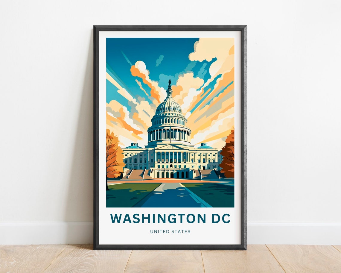 Washington DC United States Capitol Building Sunrise Art Travel Poster