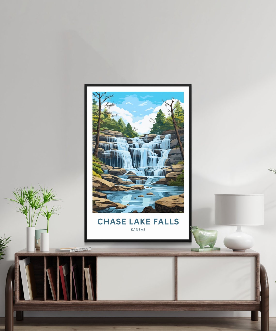 Chase Lake Falls Kansas Wide Cascading Waterfall Forest Poster - Image 3