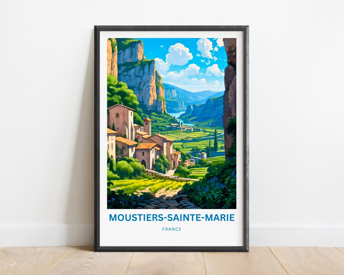 Moustiers-Sainte-Marie France Canyon Cliff Village View Travel Poster