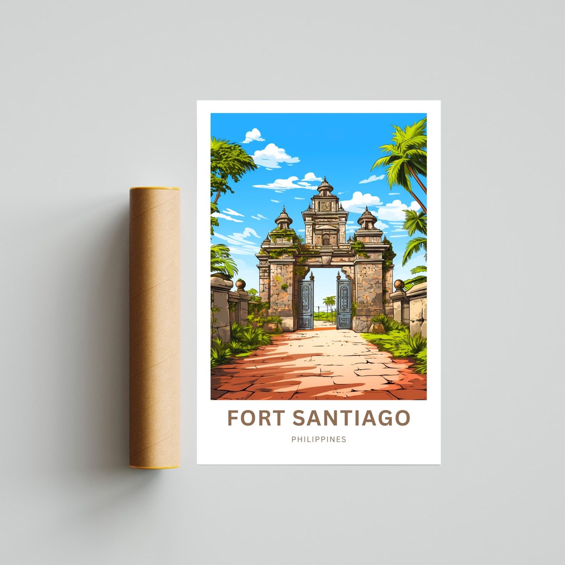 Fort Santiago Philippines Historic Stone Gate Red Path Travel Poster - Image 4