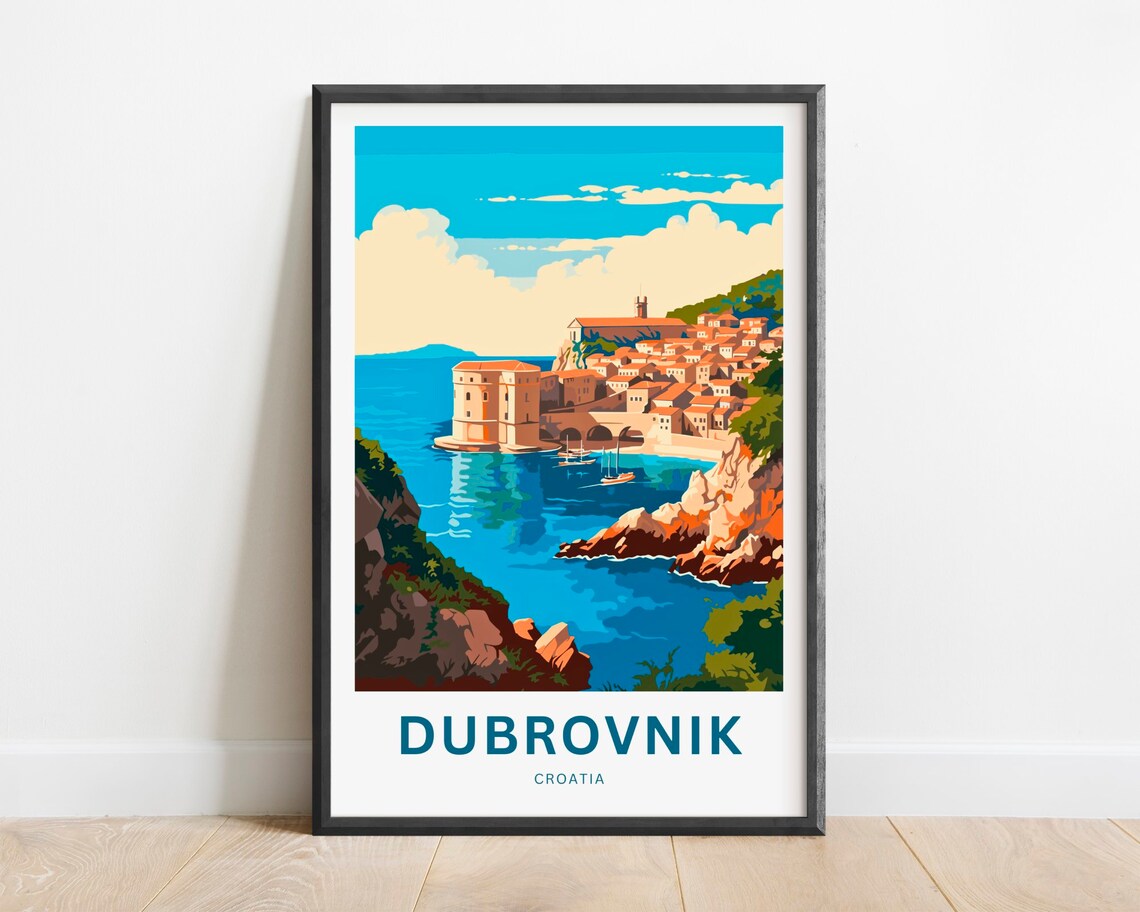 Dubrovnik Croatia Old Town Walls Fort Tower Sea Travel Poster