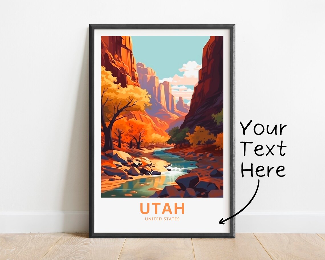 Utah United States Personalized Travel Poster Canyon River Custom Text