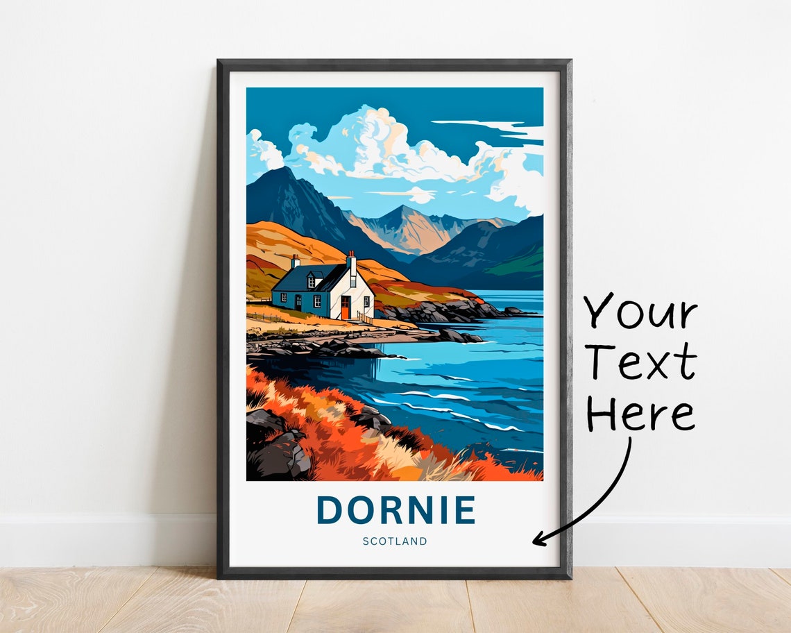 Personalized Dornie Scotland Cottage by the Loch Mountains Poster