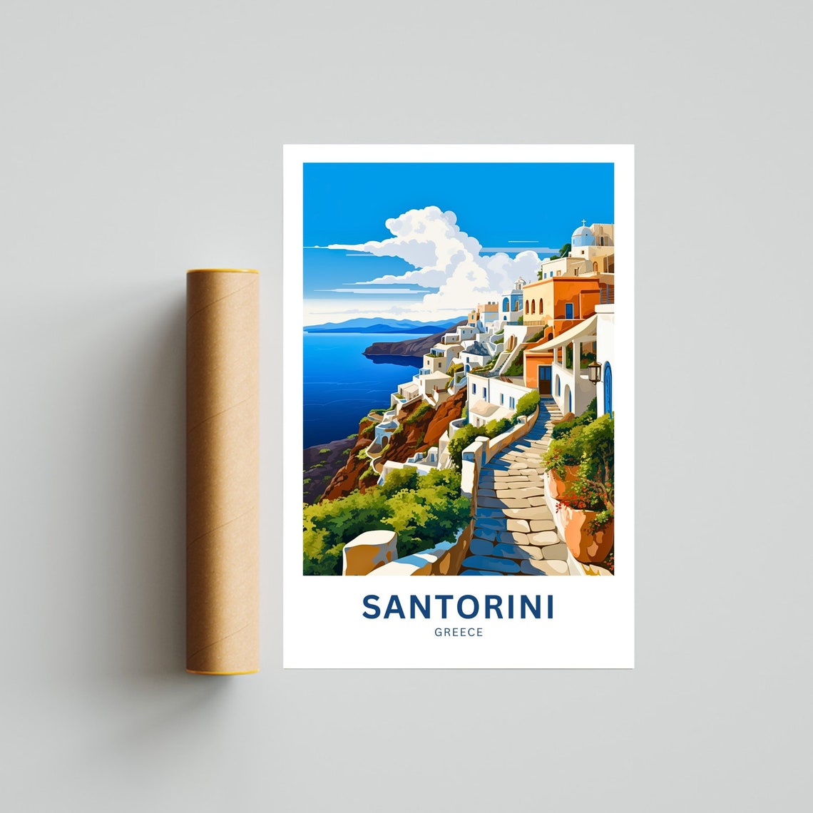 Santorini Greece Custom Cliffside Village Sea View Travel Poster - Image 4