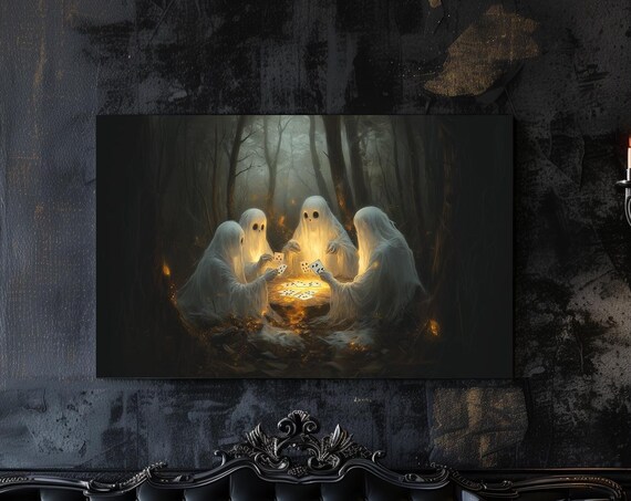 Ghosts Playing Cards Spooky Forest Game Night Halloween Poster