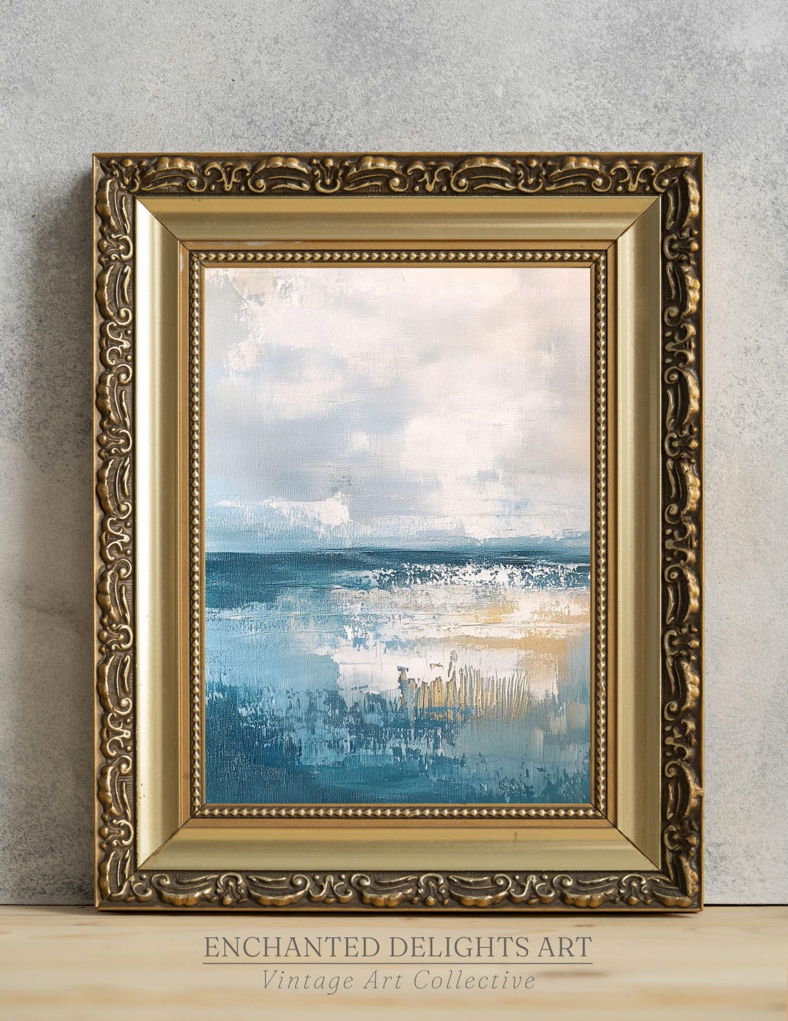 Abstract Blue Ocean Coastal Painting Vintage Waves Artwork Poster