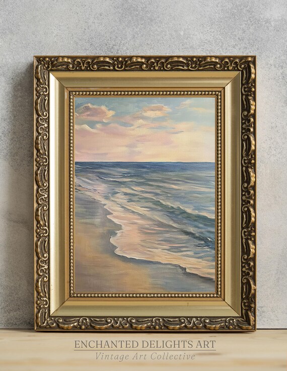 Calm Sea Gentle Waves Pastel Sky Vintage Coastal Painting Poster