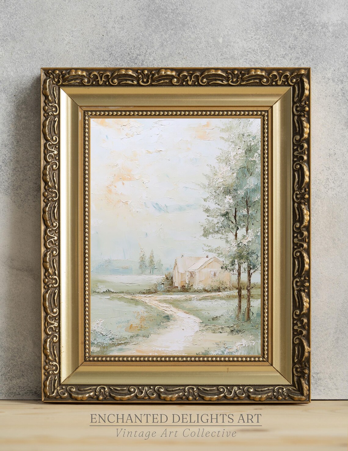 Soft Impressionist Cottage Landscape Painting Country Lane Trees Poster