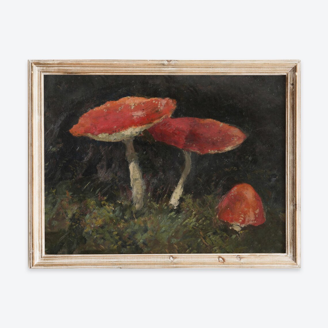 Moody Red Mushroom Still Life Dark Forest Floor Oil Painting Poster