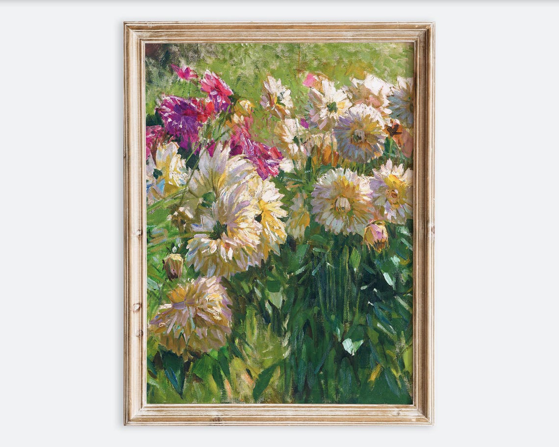 Vintage Dahlia Flower Garden Antique Botanical Painting Poster