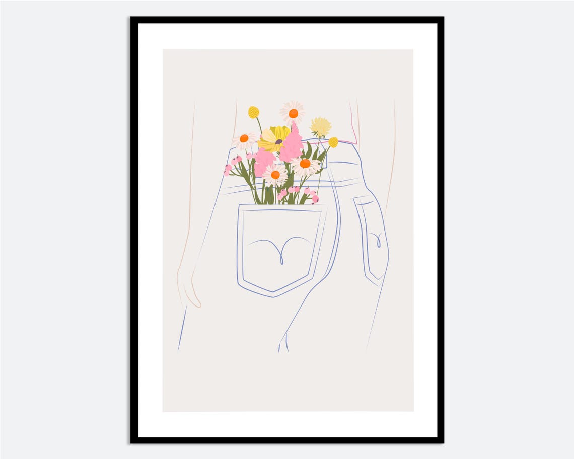 Jeans Pocket Wildflower Minimalist Line Drawing Spring Poster