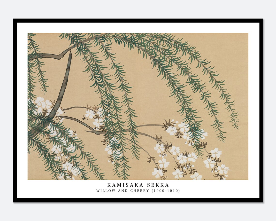 Kamisaka Willow and Cherry Vintage Japanese Woodblock