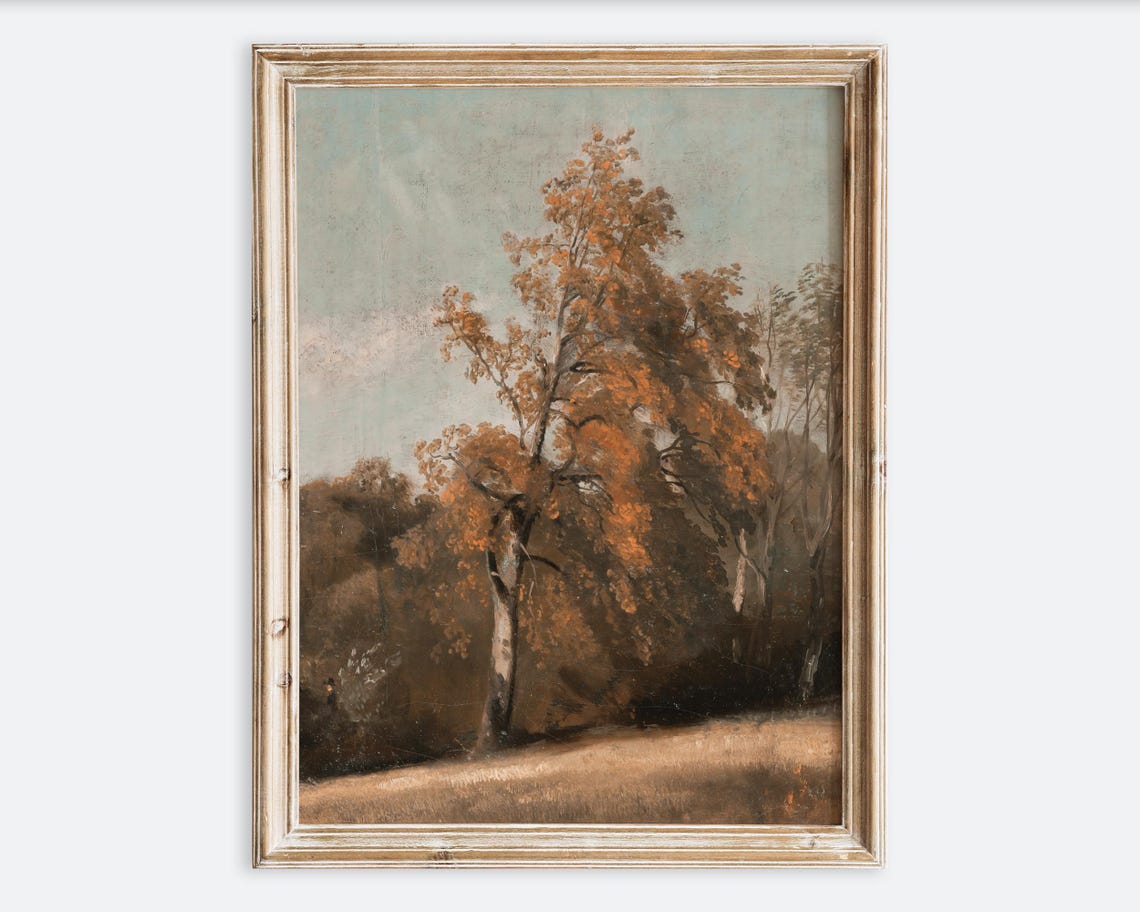 Golden Autumn Tree Glowing Fall Foliage Vintage Landscape Art Poster