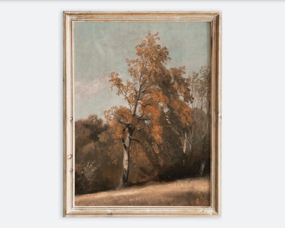 Rustic Vintage European Study Of An Ash Tree Oil Painting Wall Art Print Dark Moody Forest Landscape Warm Farmhouse Antique Poster Vp206