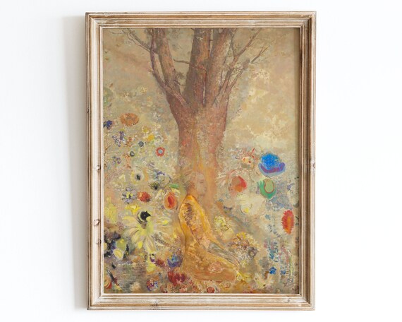 Dreaming Woman Beneath Golden Tree Vintage Floral Art Poster