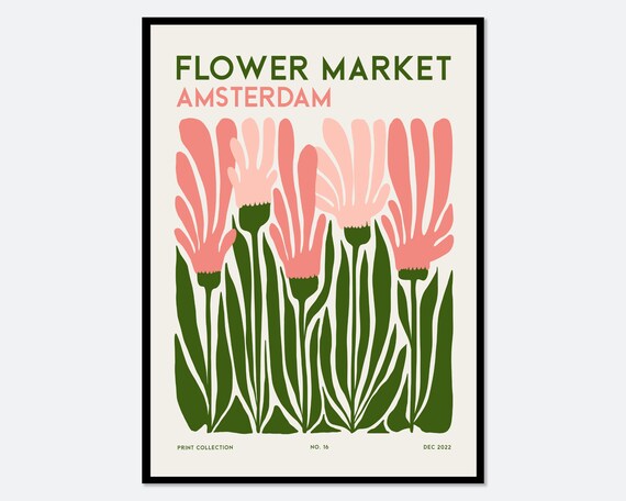 Flower Market Amsterdam Colorful Abstract Botanical Flowers Art Print Matisse Style Floral Wall Art Poster Boho Nursery Print Fm105