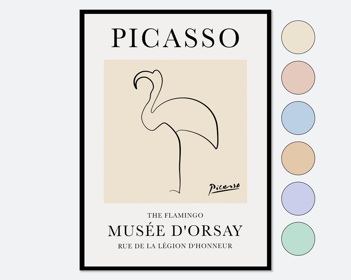 Picasso Flamingo Sketch Line Drawing Art Print