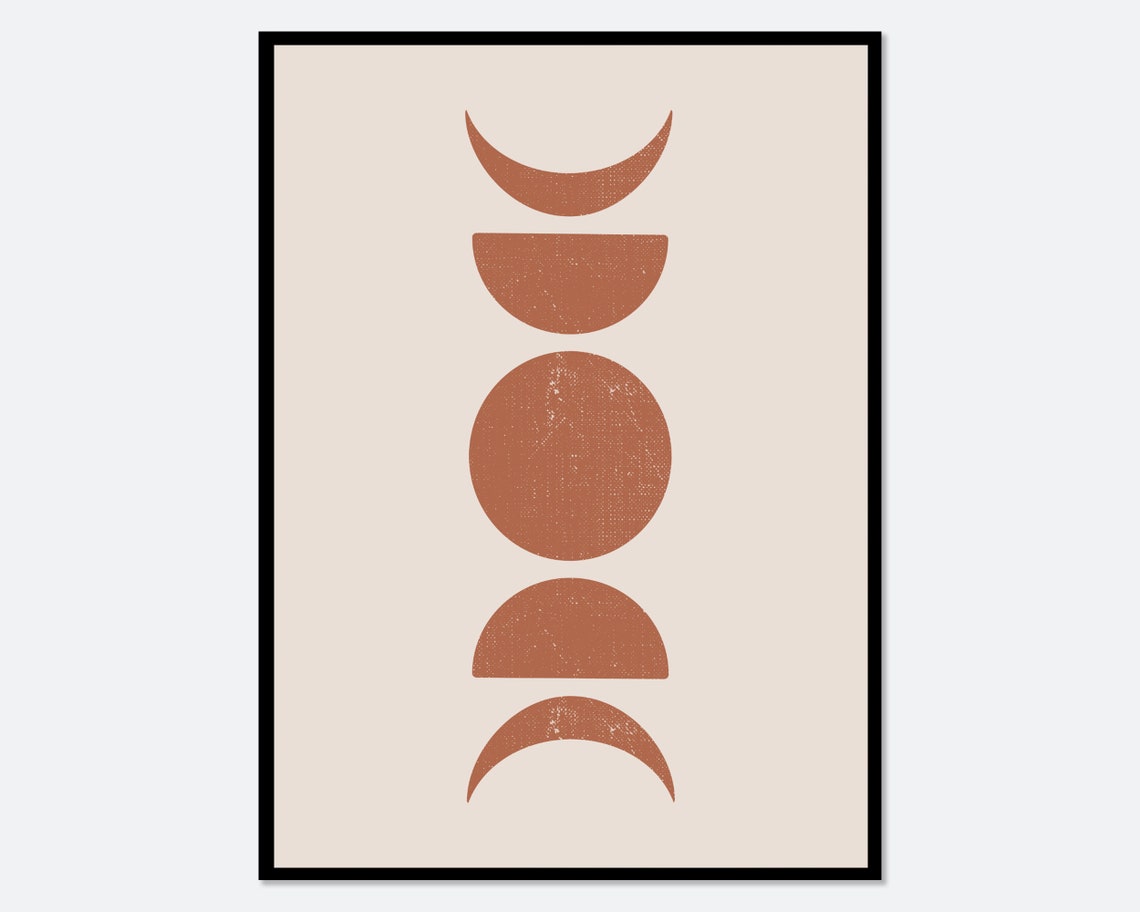 Terracotta Moon Phases Vertical Lunar Cycle Celestial Art Poster