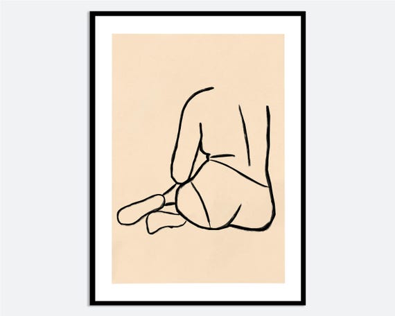 Minimalist Sitting Woman Line Art Print Hand Drawn Contemporary Female Figure Illustration Neutral Modern Wall Poster Ma130