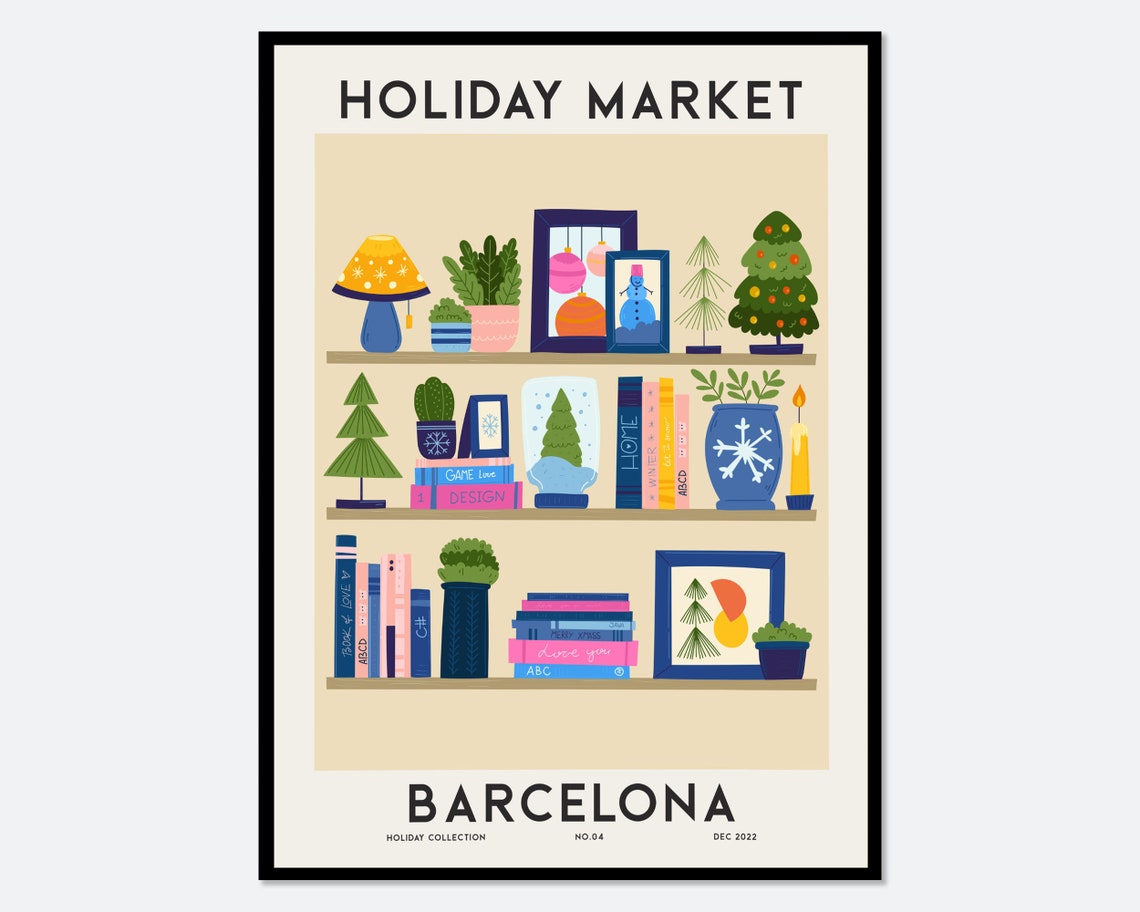 Flower Market Barcelona Holiday Christmas Print Edition Colorful Botanical Art Print Christmas Wall Art Holiday Market Poster Fm88