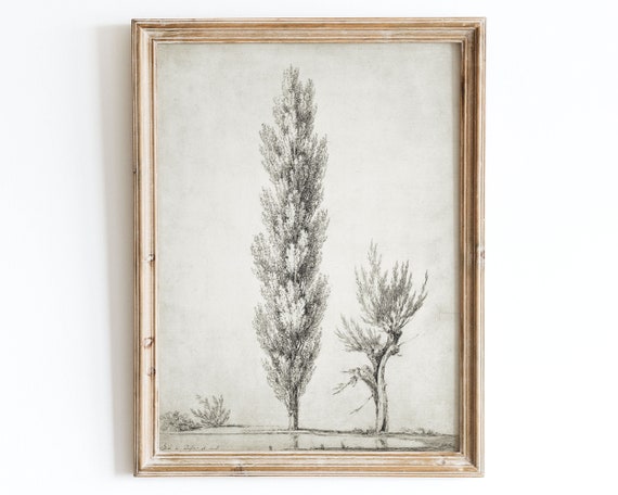 Vintage Tree Sketch Art Print Rustic Vintage Art Print Vintage Tree Drawing Neutral Landscape Vintage Poster Jean Victor Bertin Vp03