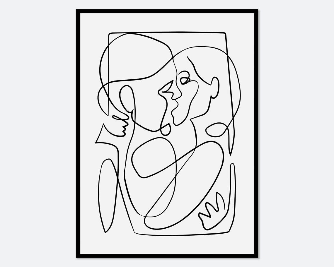 Couple Kissing Continuous Line Art, Minimalist Poster - Image 2
