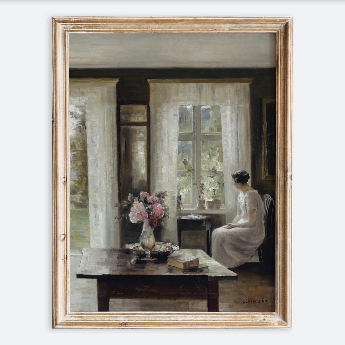 European Vintage Rustic Sitting Woman Portrait Oil Painting Wall Art Print Antique Girl Poster Moody Farmhouse Artists Wife Vp157