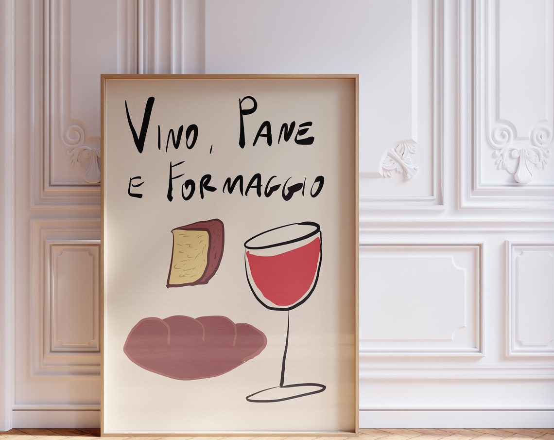 Vino Pane E Formaggio Italian Wine Cheese Bread Kitchen Poster