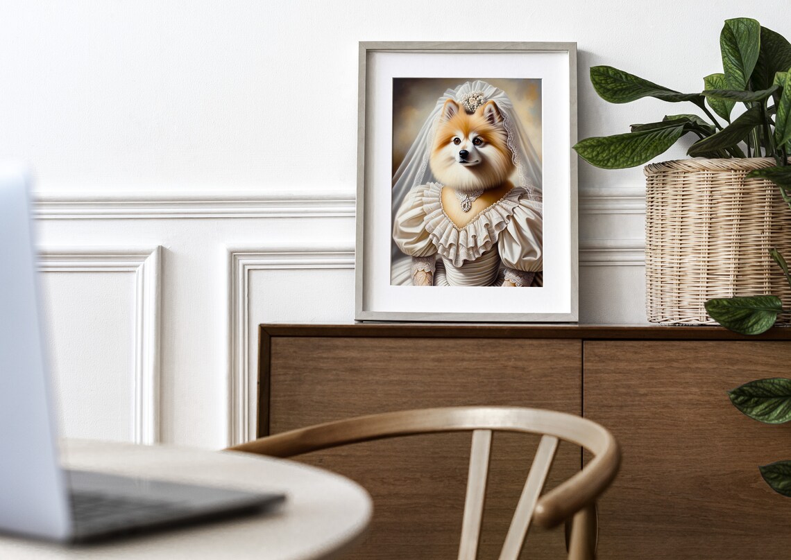 Pomeranian Spitz Dog In Wedding Dress Bride Portrait Art Poster - Image 3