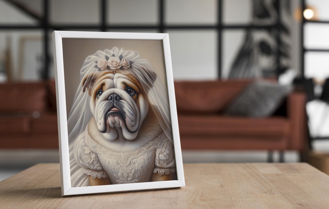 English Bulldog In Wedding Dress Funny Bridal Dog Portrait Poster - Image 4