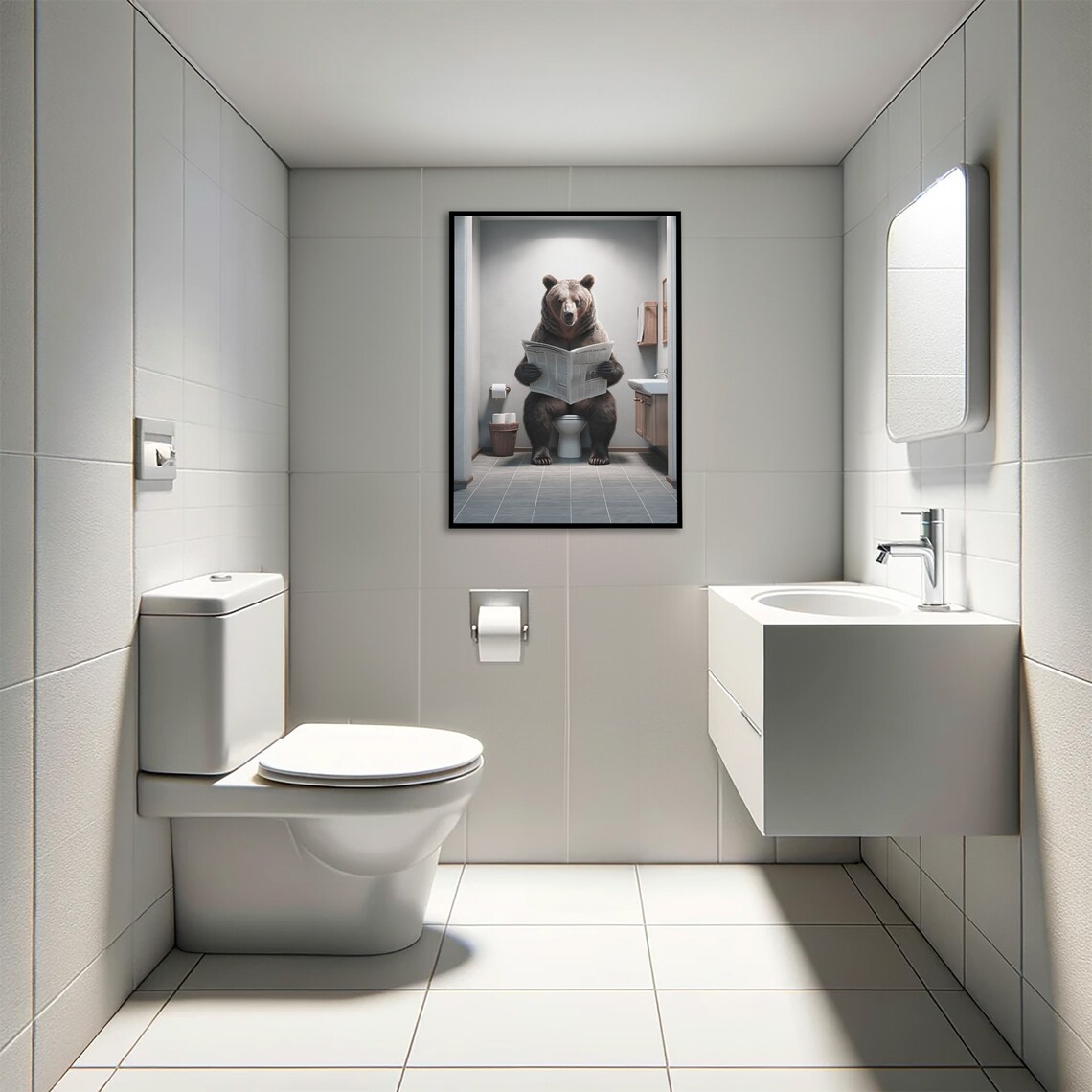 Brown Bear Reading Newspaper Bathroom Wall Art Print - Image 4