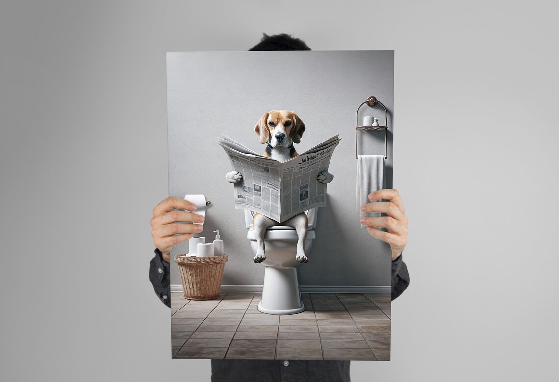 Beagle Reading the Newspaper on the Toilet, Poster - Image 3