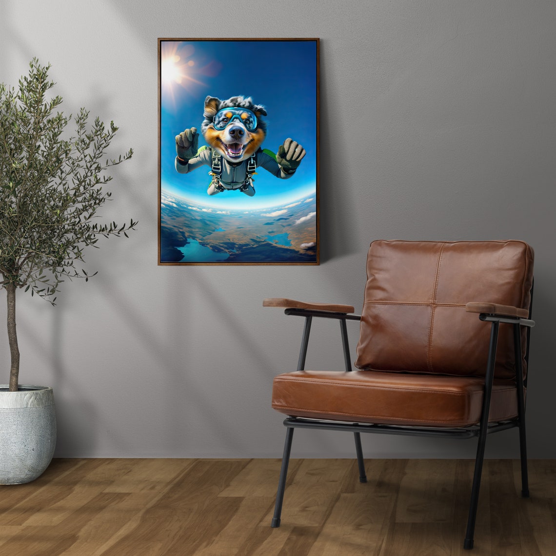 Australian Shepherd Skydiving In Goggles Epic Freefall Dog Poster - Image 3