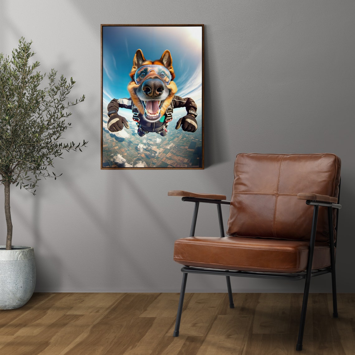 German Shepherd Skydiving With Goggles Epic Freefall Dog Poster - Image 3