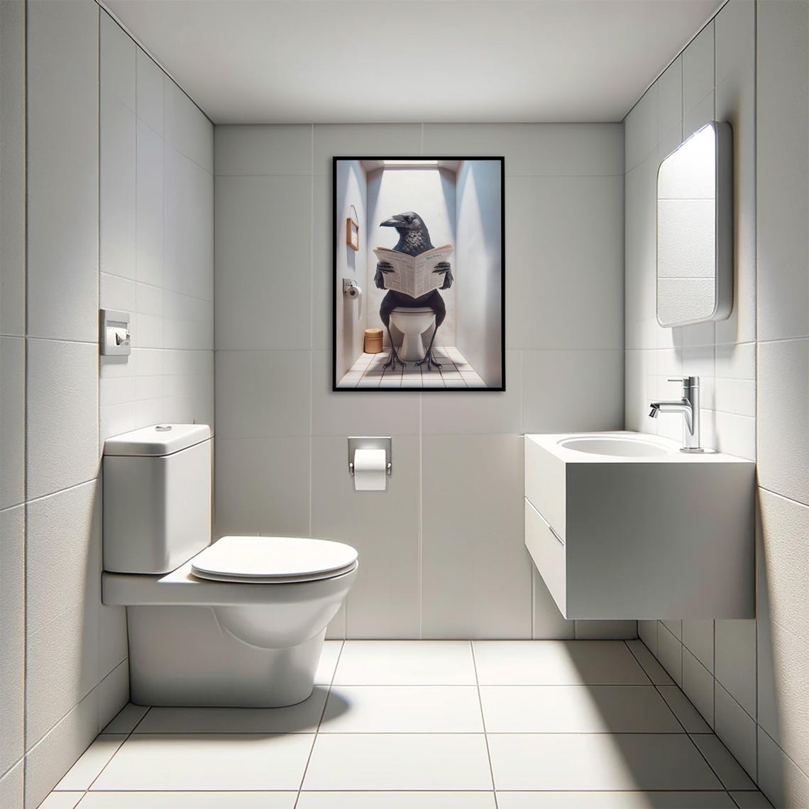 Crow Reading the Newspaper on the Toilet Funny Bathroom Poster - Image 4
