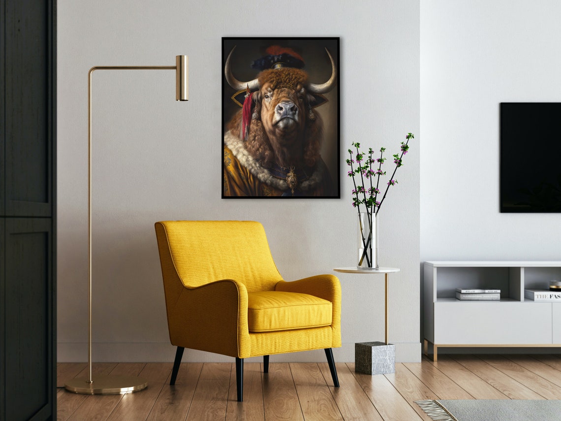 Regal Noble Bison Baroque Style Portrait Funny Animal Wall Art - Image 4
