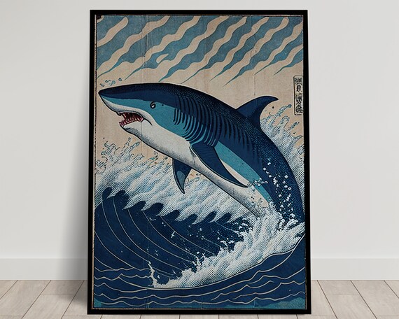 Shark Wall Poster Japanese Art Art Illustration Ukiyo E Print Poster Wall Art Shark Wall Decoration Japan