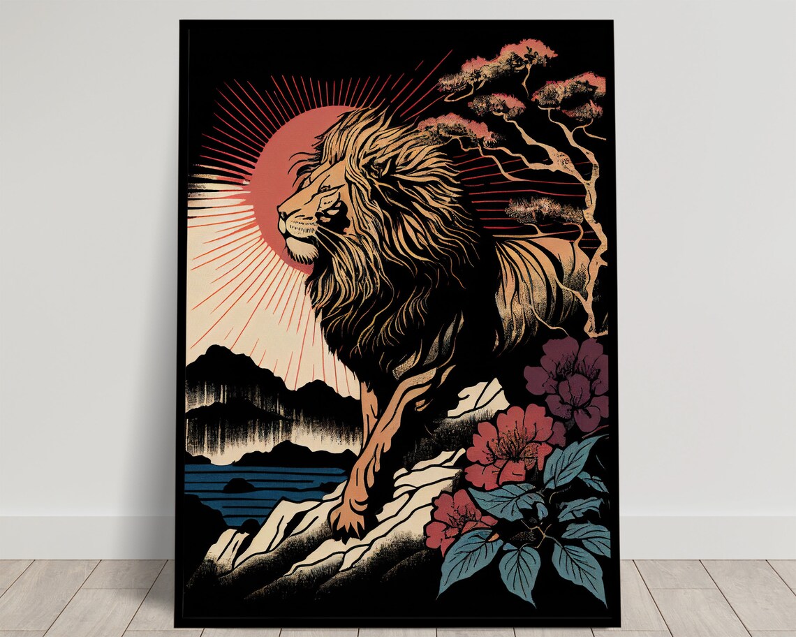 Lion Japanese Ukiyo-e Style Art Print