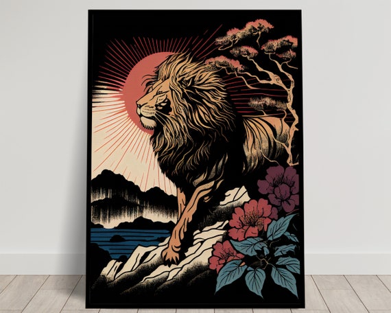 Lion Japanese Ukiyo-e Style Art Print