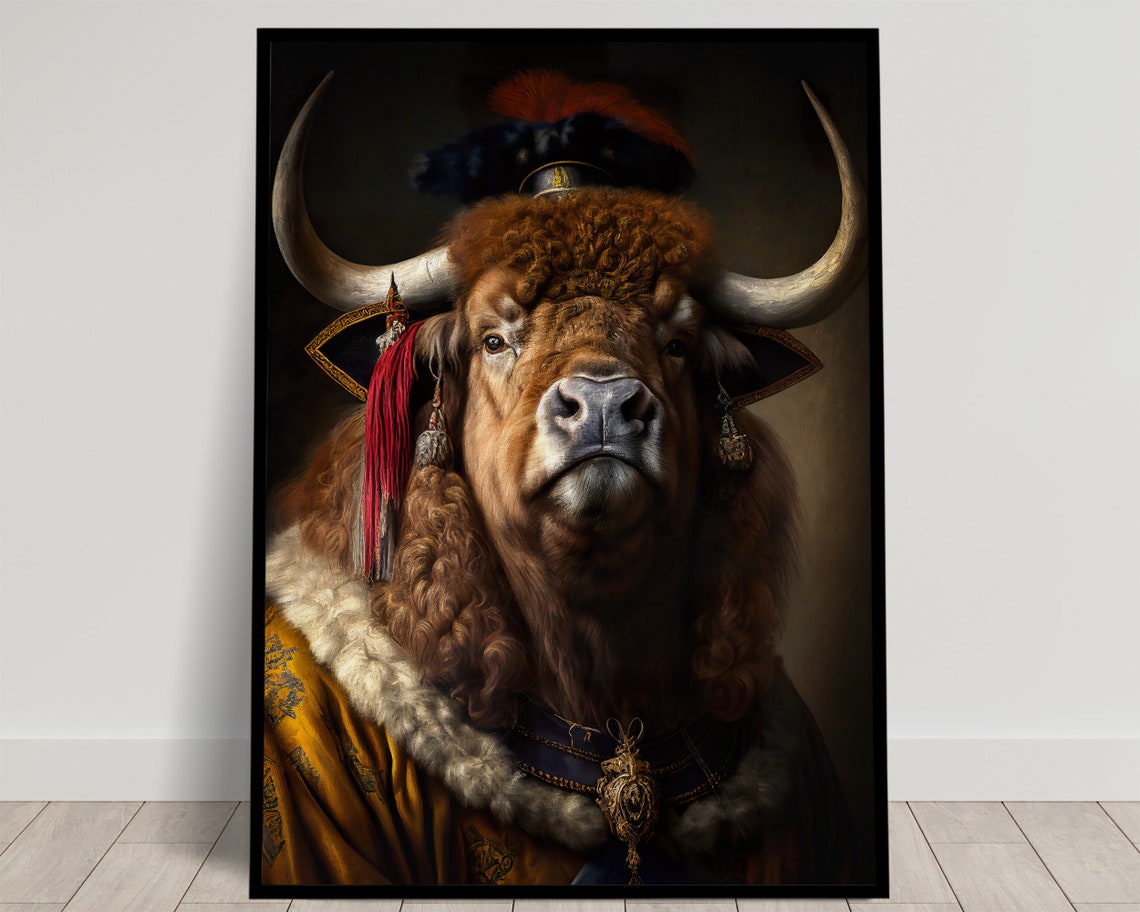 Portrait Of A Noble Bison Baroque Style Wall Decoration Animals Bison Poster Wall Poster To Frame