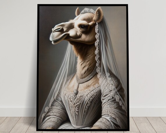 Camel Bride in a Silver Lace Wedding Gown Victorian Animal Portrait Poster