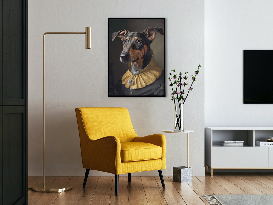 Doberman Baroque Style Portrait Golden Ruff Collar Funny Poster - Image 4