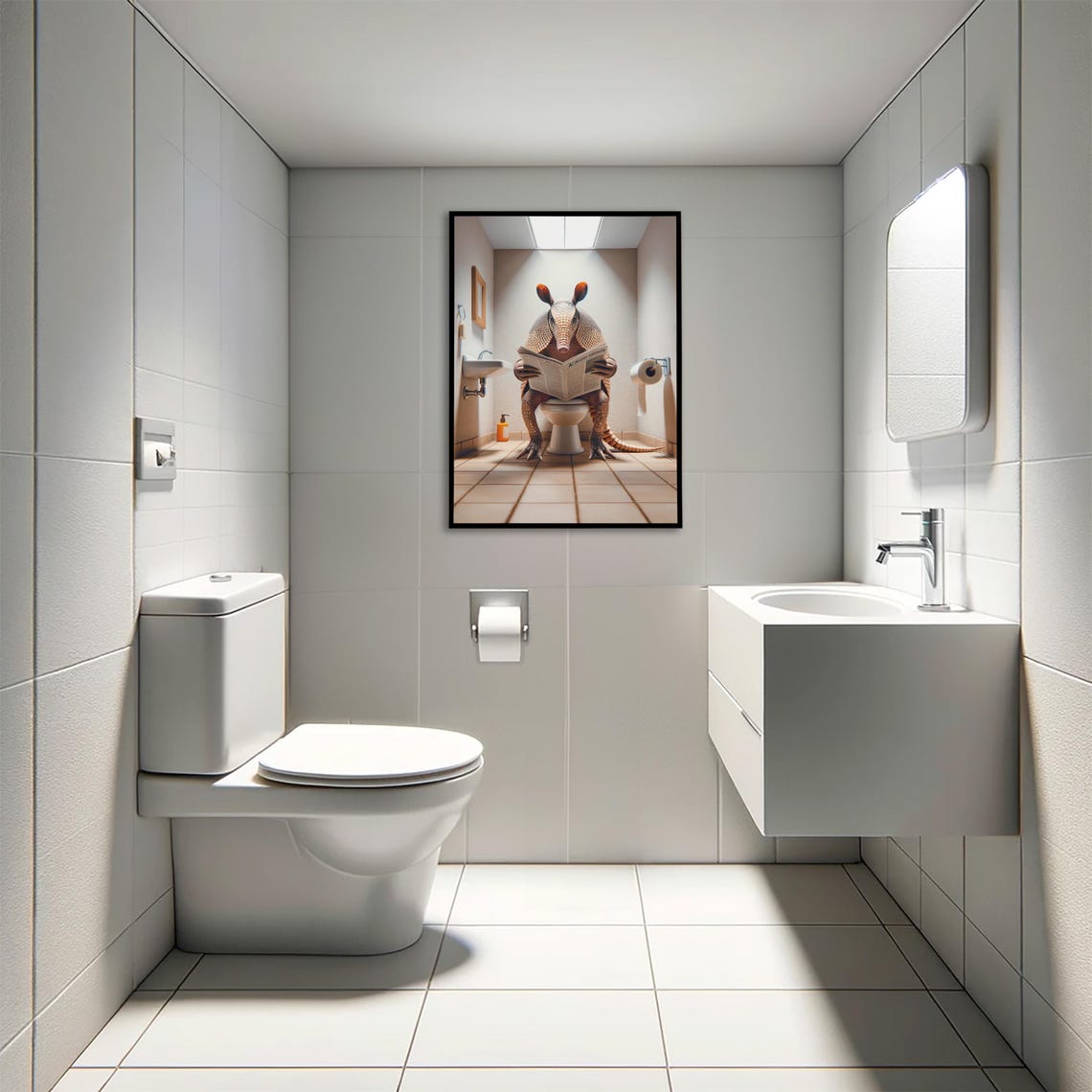 Armadillo Reading the Newspaper on the Toilet Funny Bathroom Poster - Image 4
