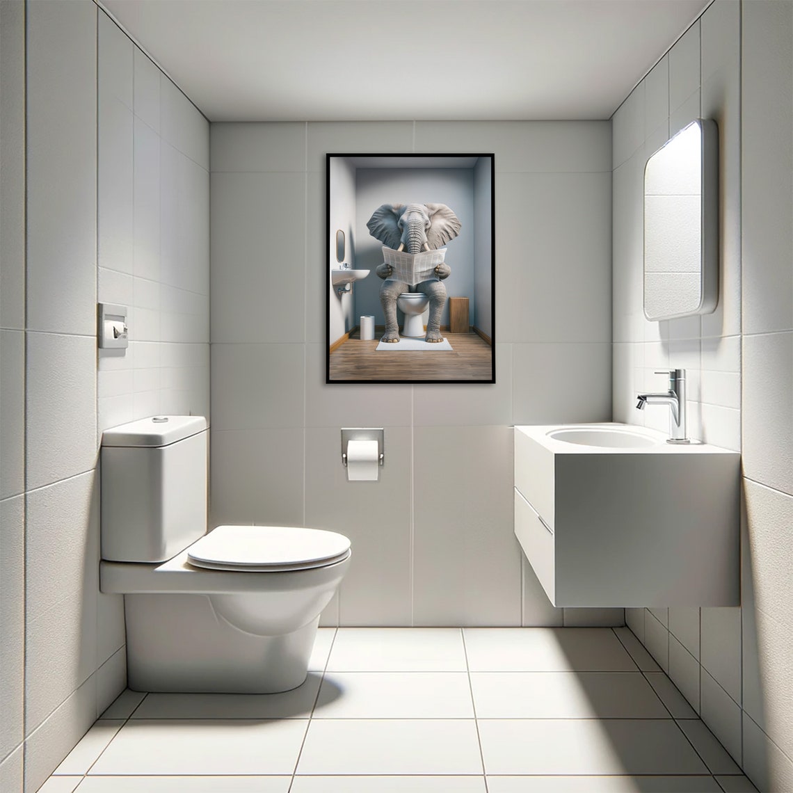 Elephant Reading Newspaper While Sitting on the Toilet Funny Poster - Image 4
