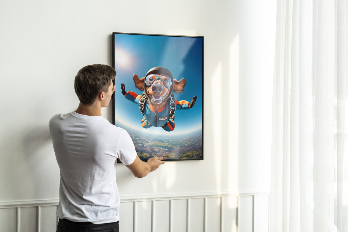 Dachshund Skydiving In Helmet And Goggles Epic Freefall Dog Poster - Image 2