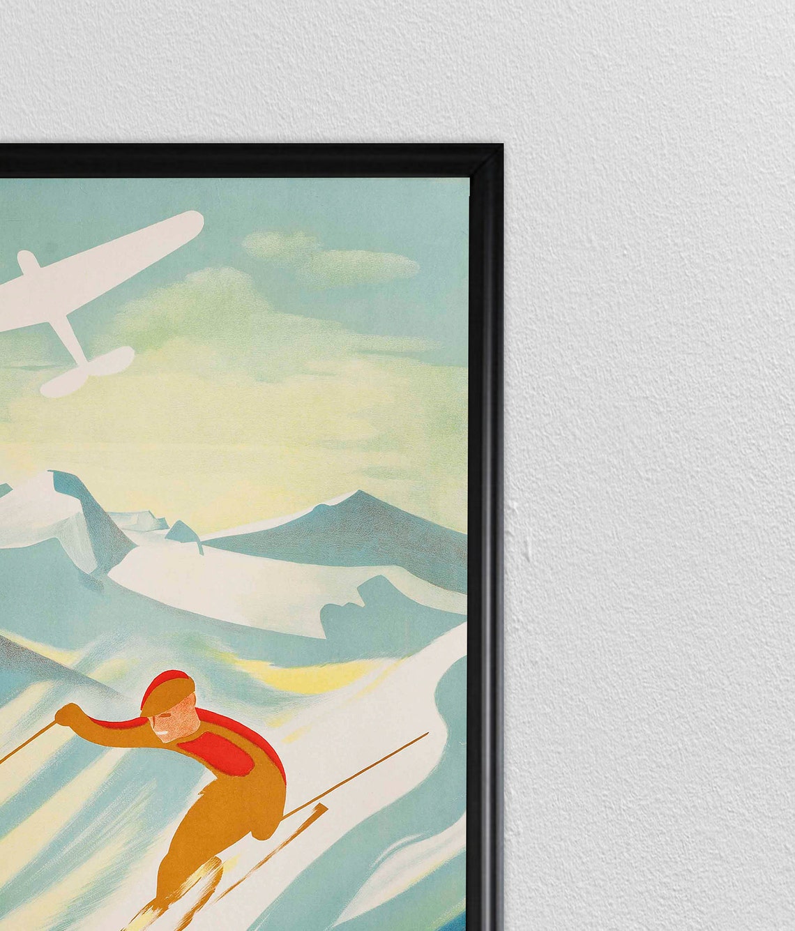 Samaden Engadin Switzerland Ski Airplane Vintage Swiss Travel Poster - Image 2