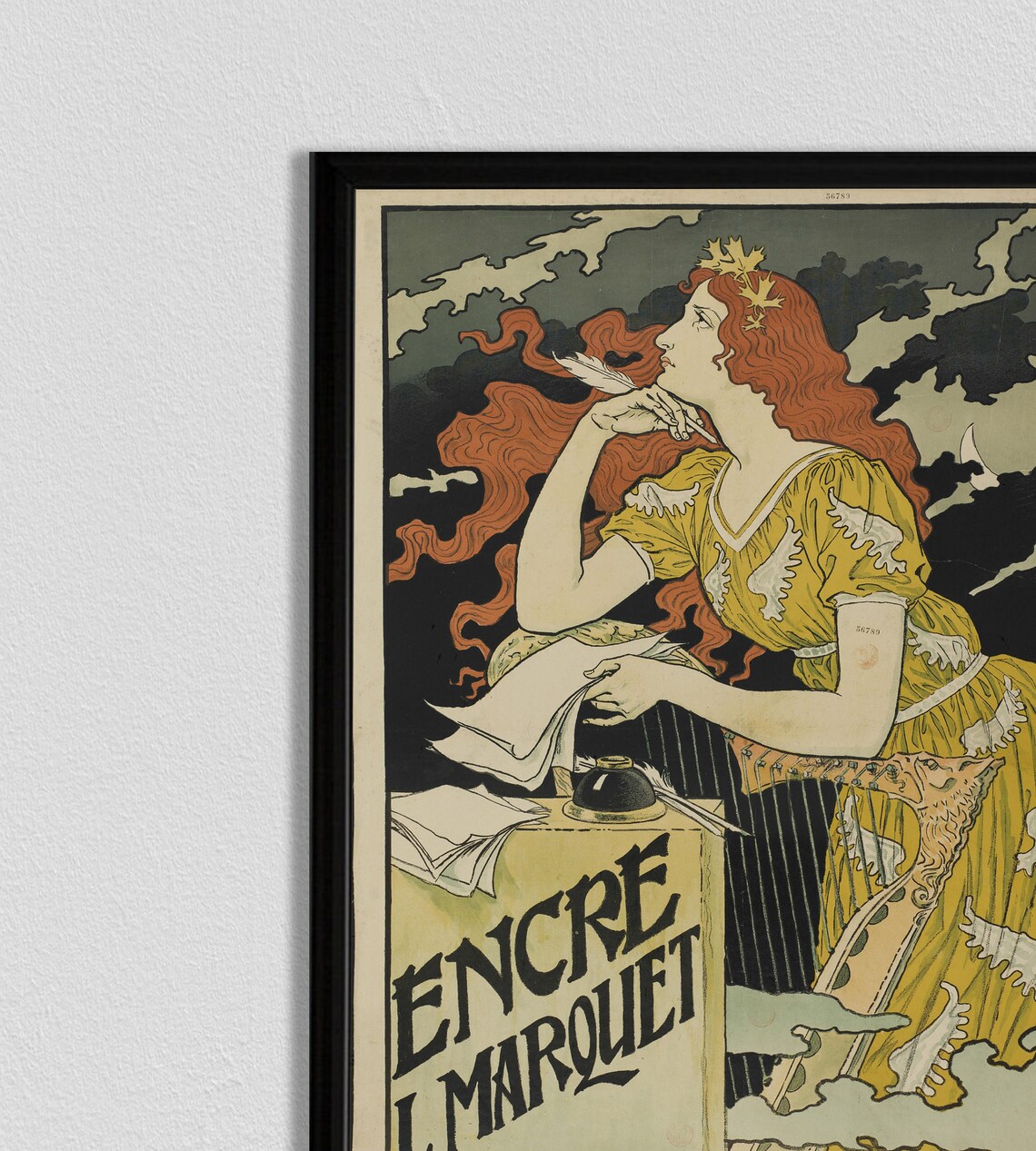 Encre L Marquet Vintage Ink Advertisement Art Nouveau Woman Poster - Image 2