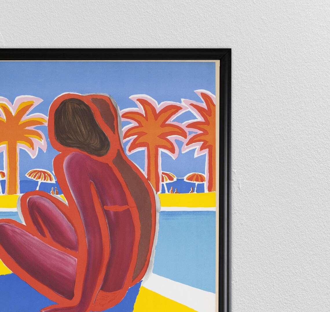 Cote dAzur SNCF French Riviera Beach Travel Poster Villemot Art - Image 2