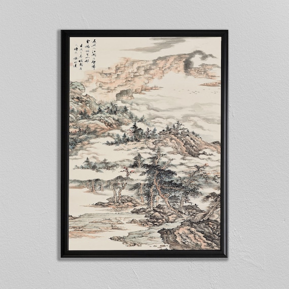 China Art Chinese Painting Asian Decor Home Wall Art Decor Gift Japan Print Minimalist Vintage Antique Mountain