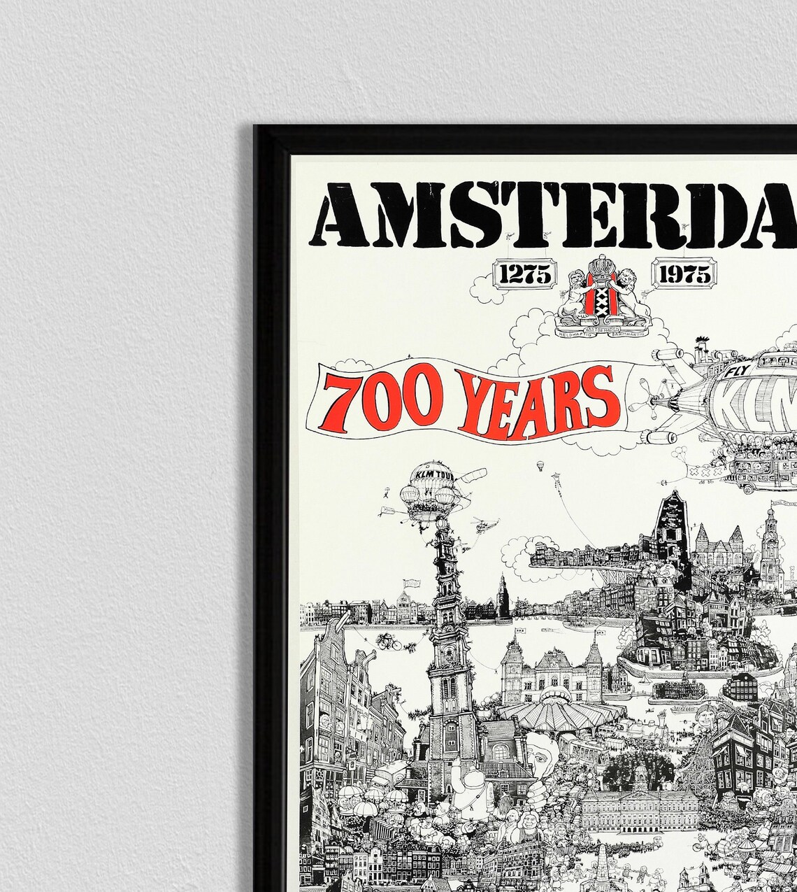 Amsterdam 700 Years 1275 1975 KLM Cityscape Vintage Line Art Poster - Image 2